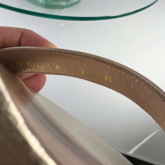 Stuart Weitzman Nudist Heel Sandals Gold Ankle Strap Open Toe Block - Picture 7 of 9